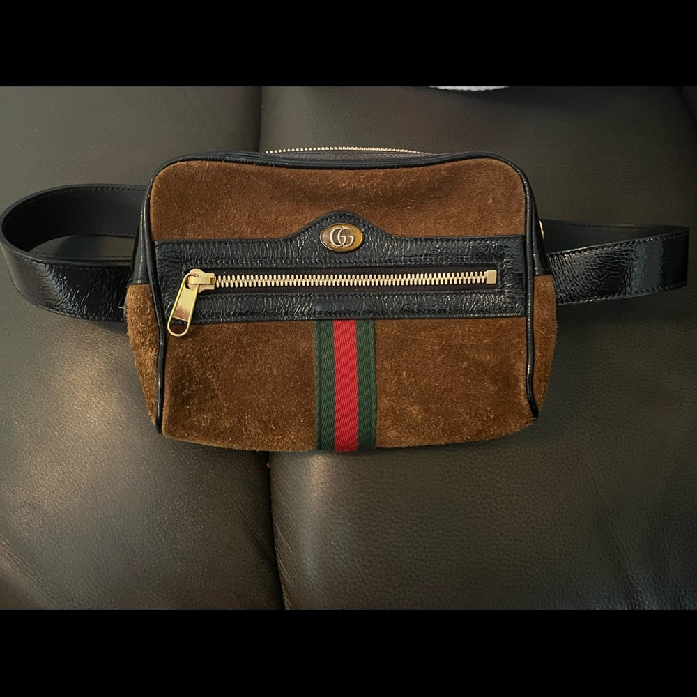 Gucci Brown Suede Ophidia Web Small Waist Bag